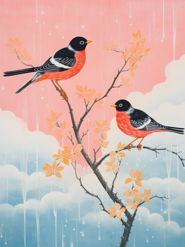 Vintage Japanese Inspired Bird Print Robin 1