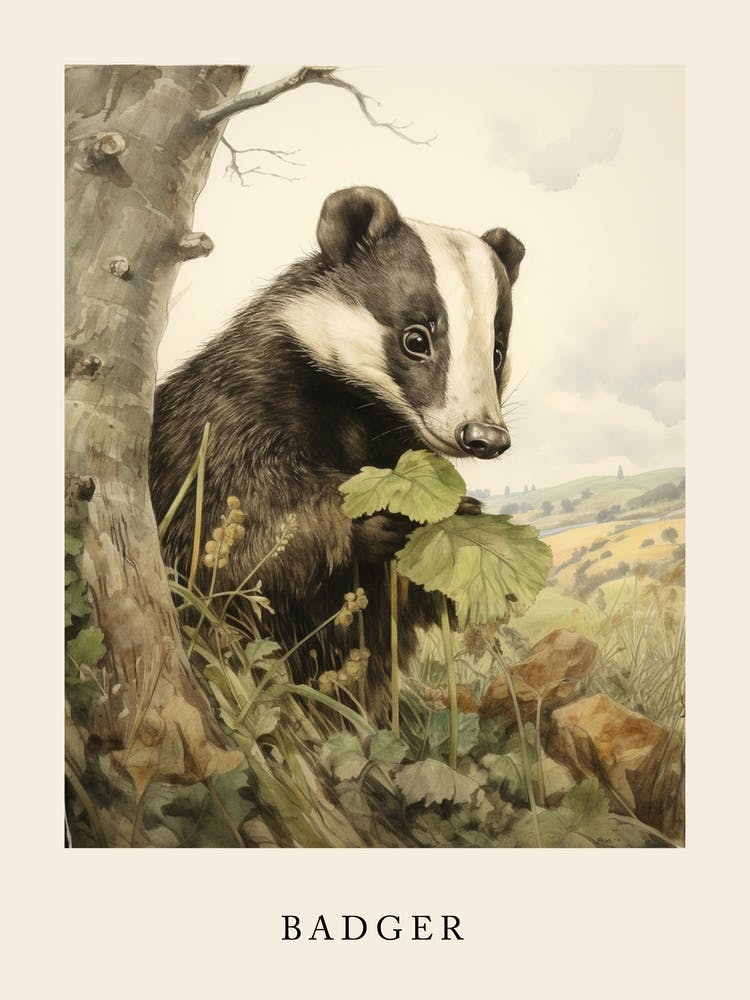 Beatrix Potter Inspired  Animal Watercolour Badger 4