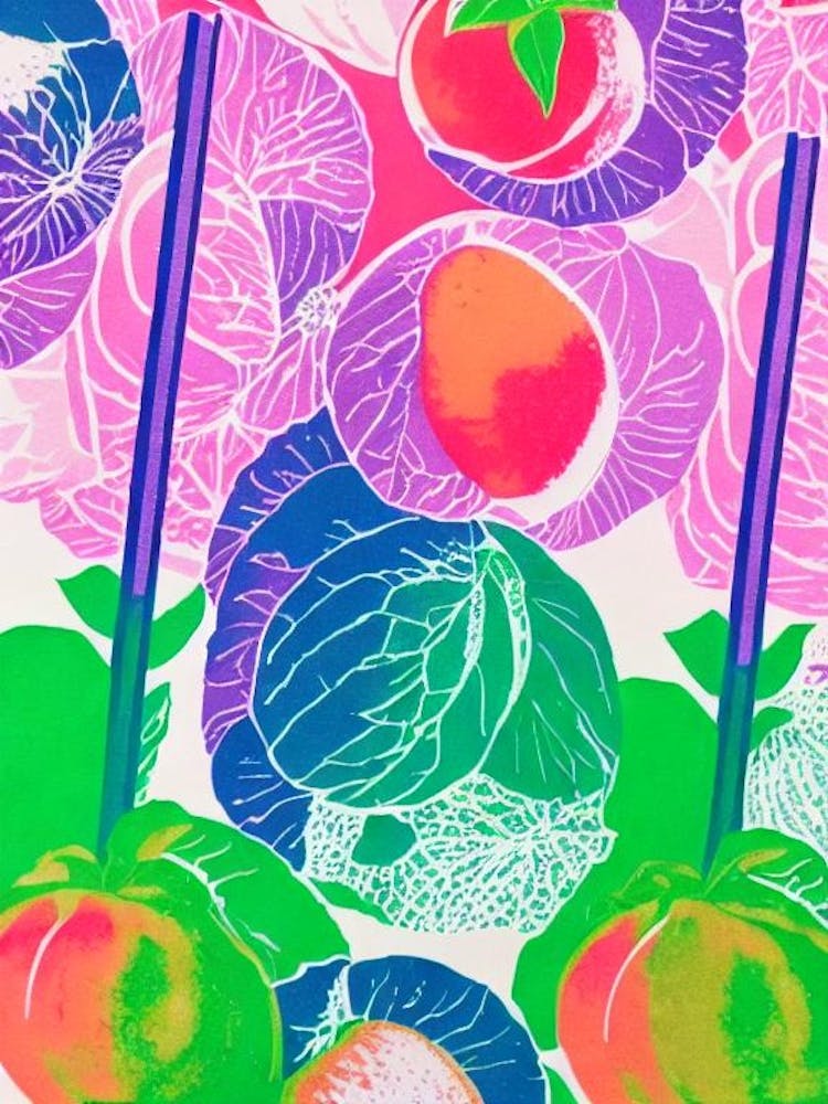 Peach Risograph Retro Poster Fruit