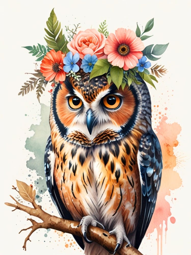 Owl With Flowers 3