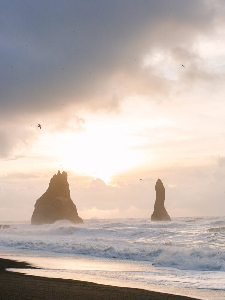 Black Sand Beach At Sunrise