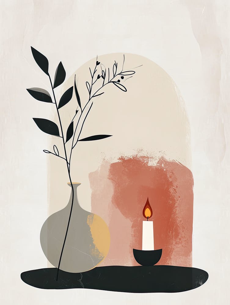 Candle And Plant, Minimalism, Hygge