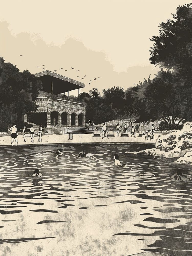 Duotone Illustration Barton Springs Pool Austin Texas 2