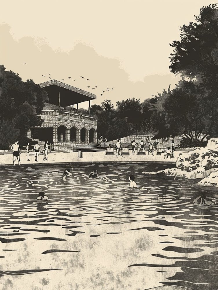 Duotone Illustration Barton Springs Pool Austin Texas 2