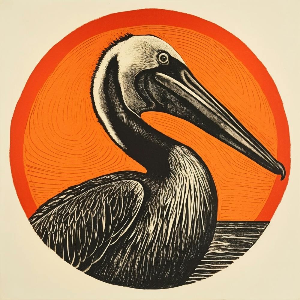 Retro Bird Lithograph Brown Pelican 4