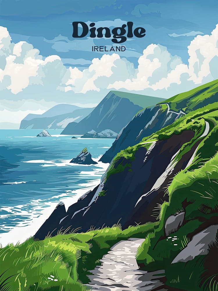Dingle Ireland County Kerry Art Illustration