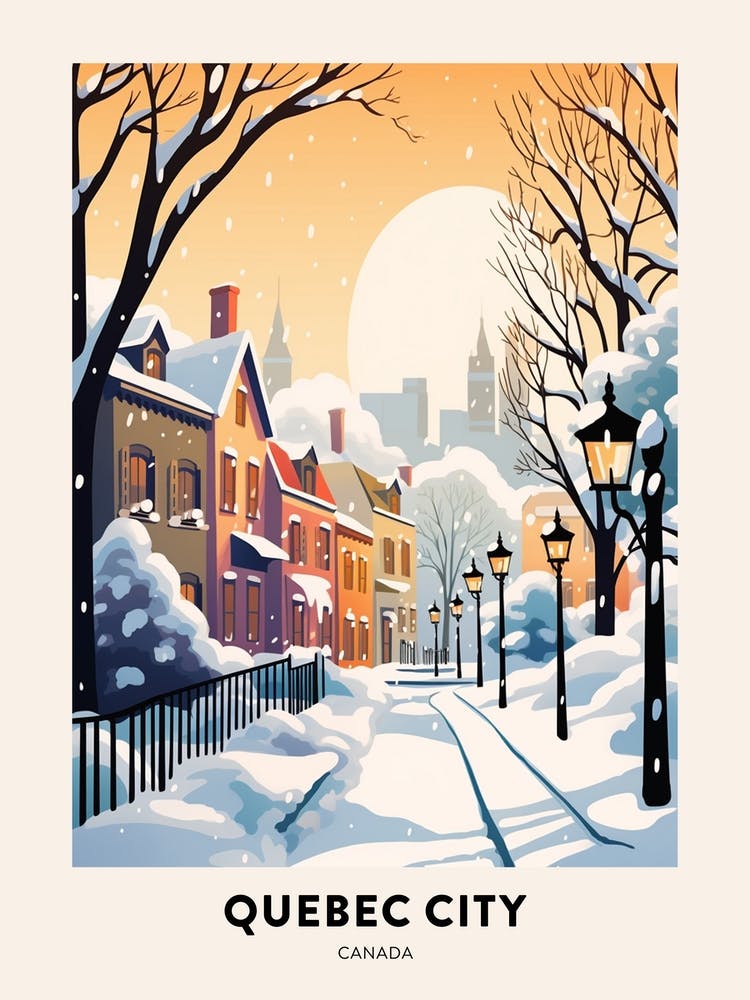 Vintage Winter Travel Poster Quebec City Canada 4
