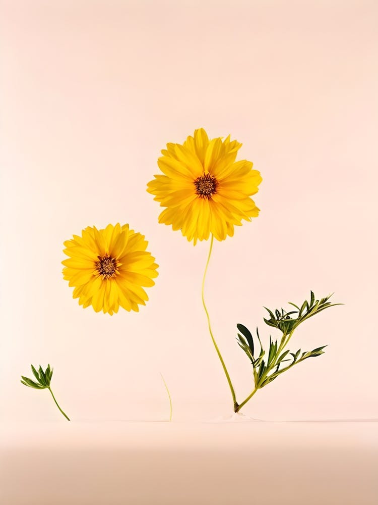 Three Yellow Flowers On A Pink Background