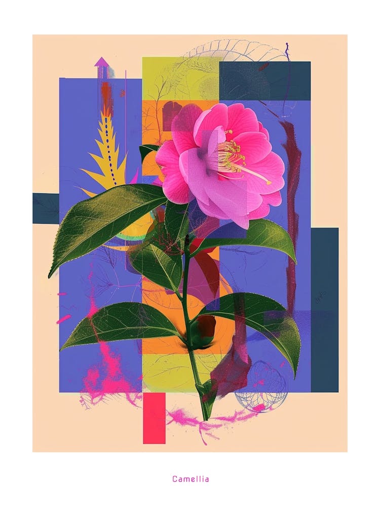 Camellia 4 Neon Flower Collage Poster