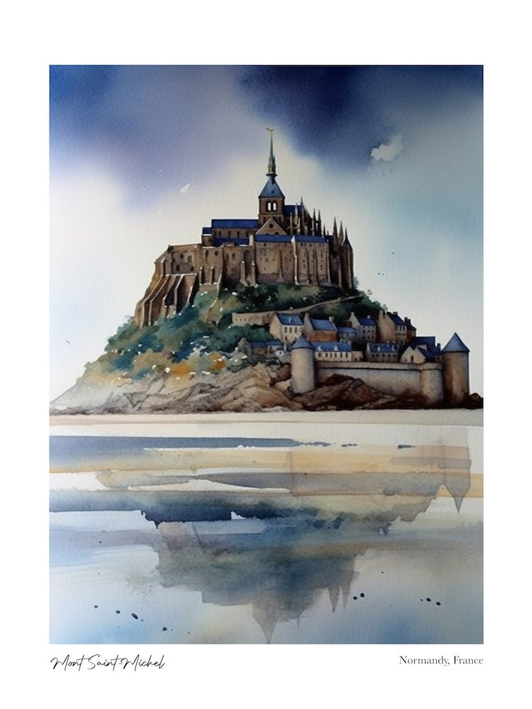 Mont Saint Michel 1 Watercolour Travel Poster