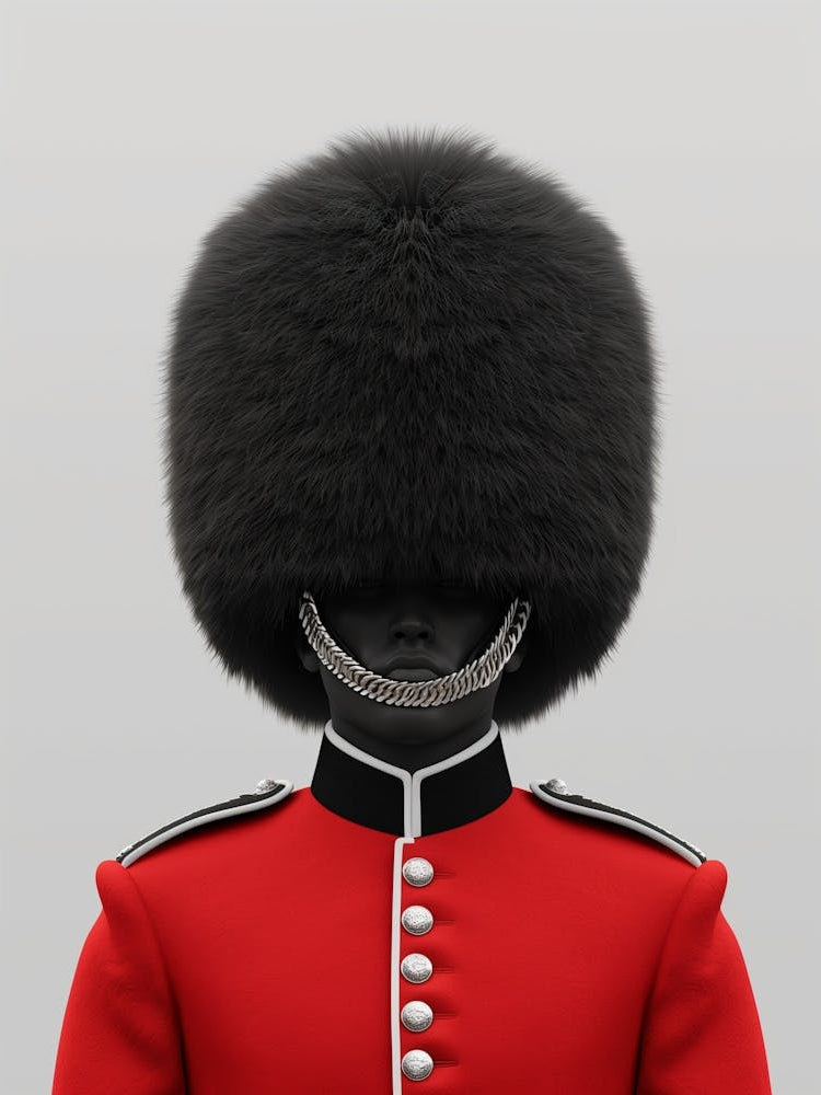 British Guardsman Head,, Flat Vector, Minimalist Design, Simple Elegant, Black On White Background 1
