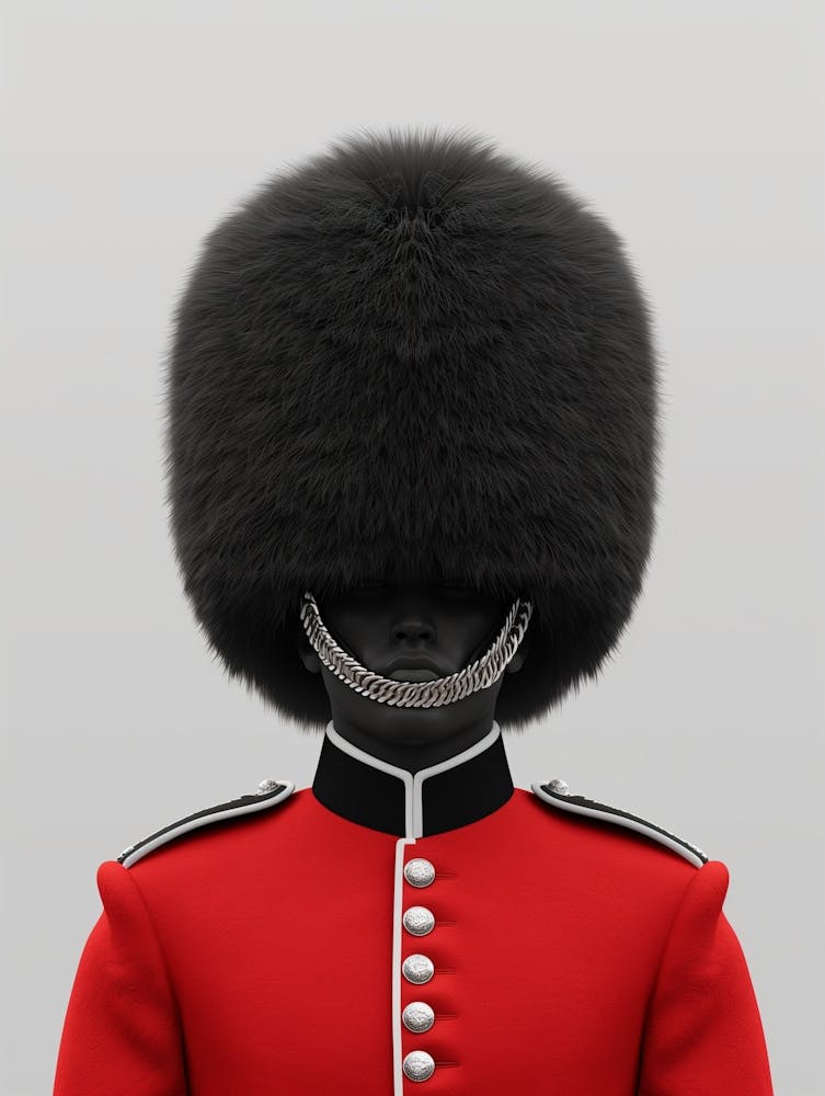British Guardsman Head,, Flat Vector, Minimalist Design, Simple Elegant, Black On White Background 1