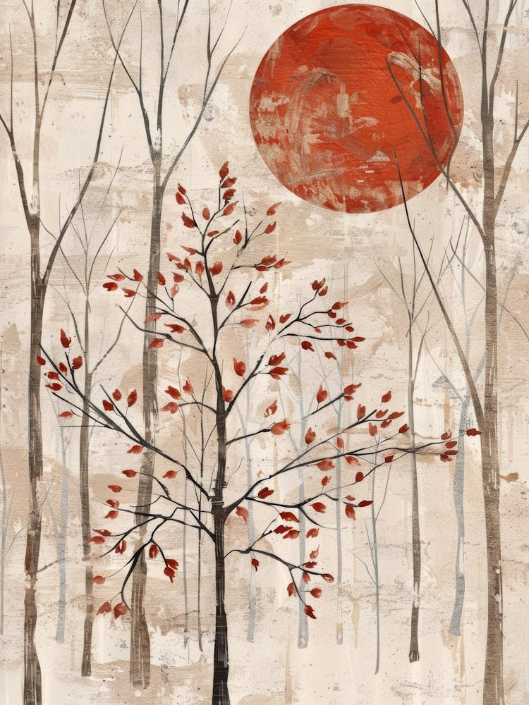 Red Tree In The Woods