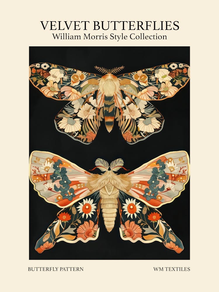 Velvet Butterflies Collection Butterfly Pattern William Morris Style 2