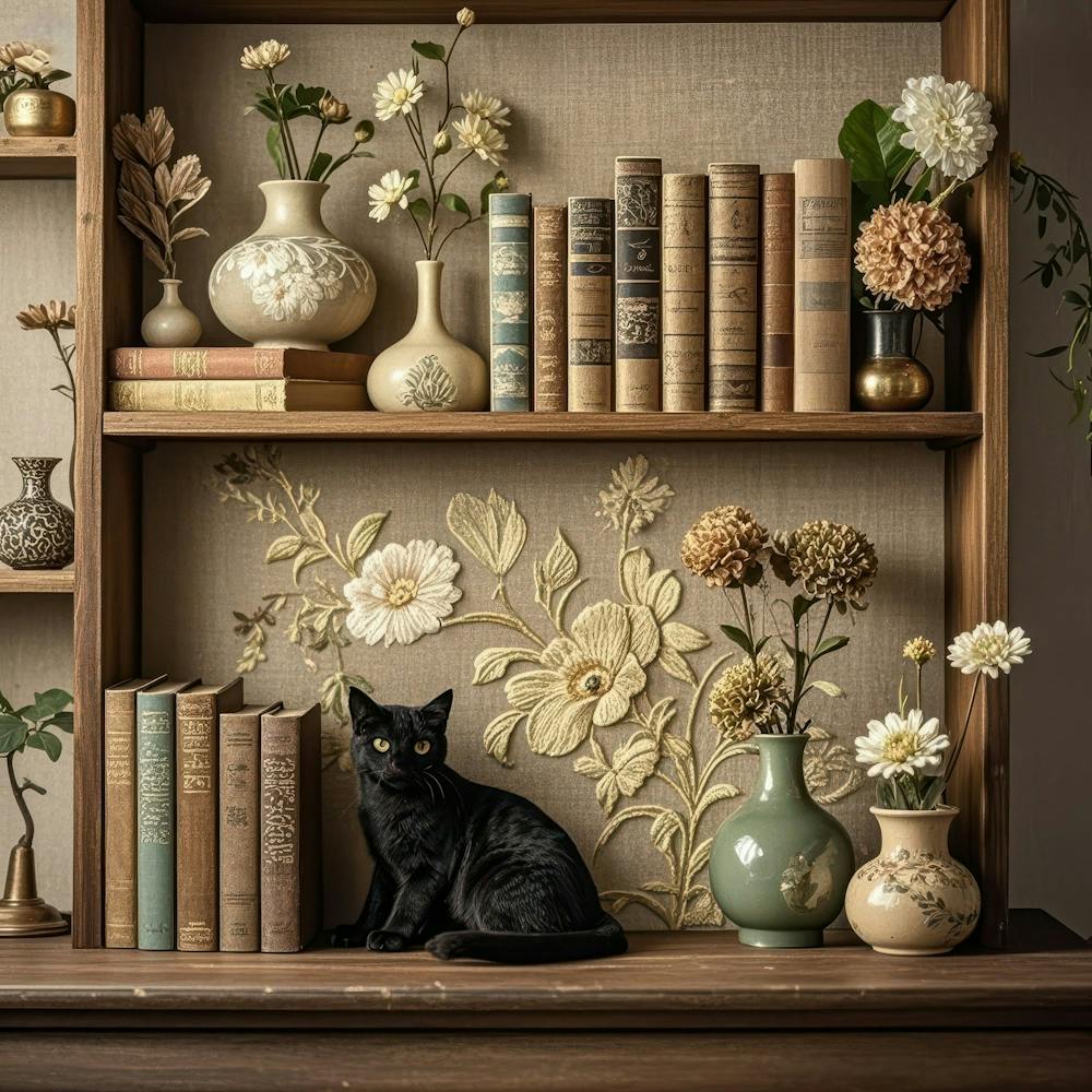 Cat On Bookshelf 1
