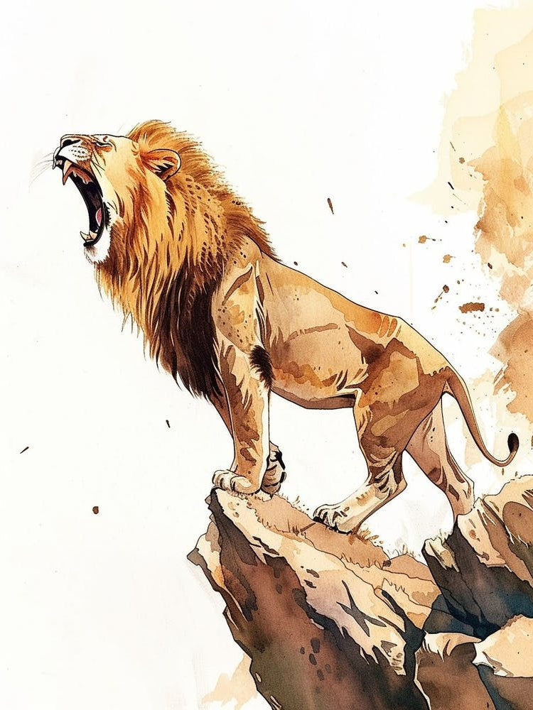 African Lion Roaring On A Cliff Clipart 4