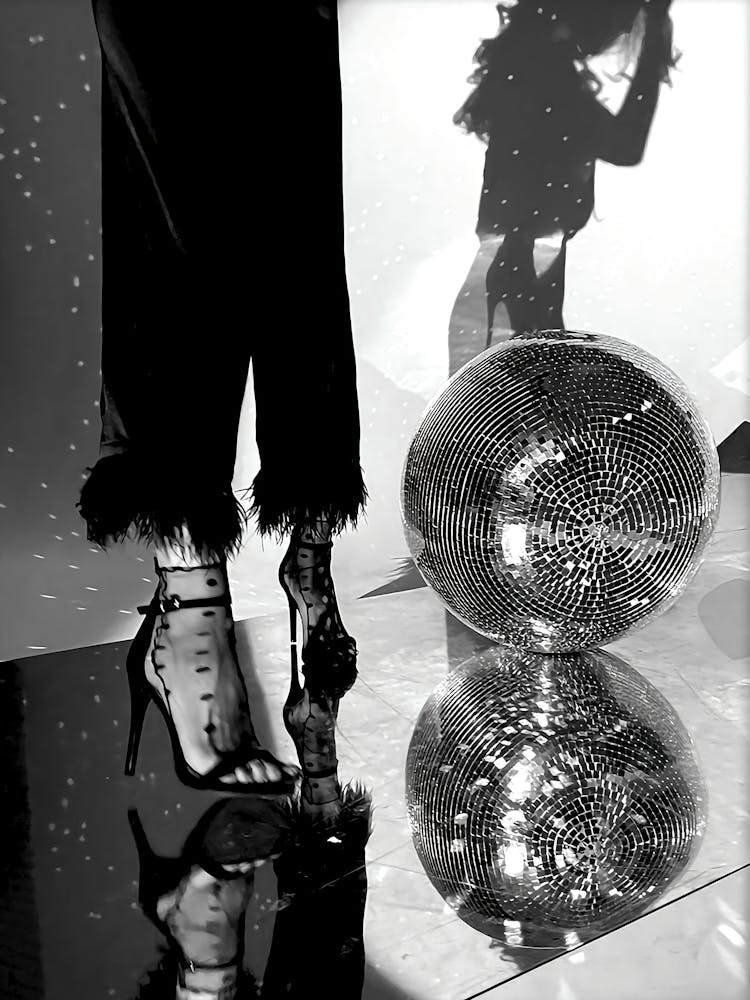 High Heels & Disco Ball Print, Black And White, Fashion Poster, Trendy Wall Art, Disco Party Print, Girly Dorm Room Decor