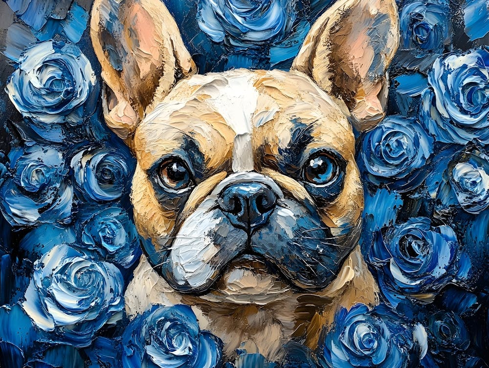 French Bulldog And Blue Roses 9