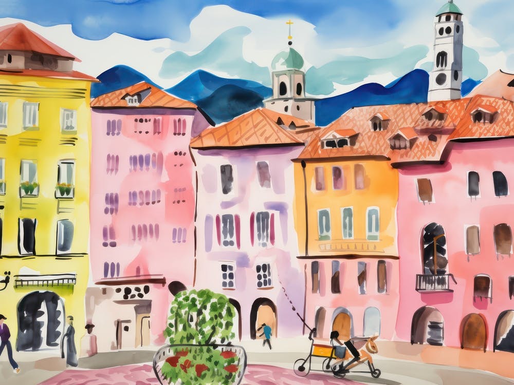 Bolzano Italy Cute Watercolour Illustration 4