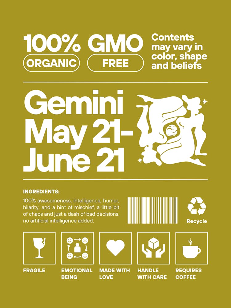 Gemini Wall Art | Gemini Nurtriton Facts Wall Art |Green Zodiac Decor | Dorm, Office, Living Room, Bedroom, Apartment Wall Art | Trendy Preppy Colorful Maximalists |