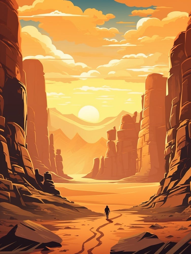Wadi Rum Trek Jordan 2 Vintage Travel Illustration