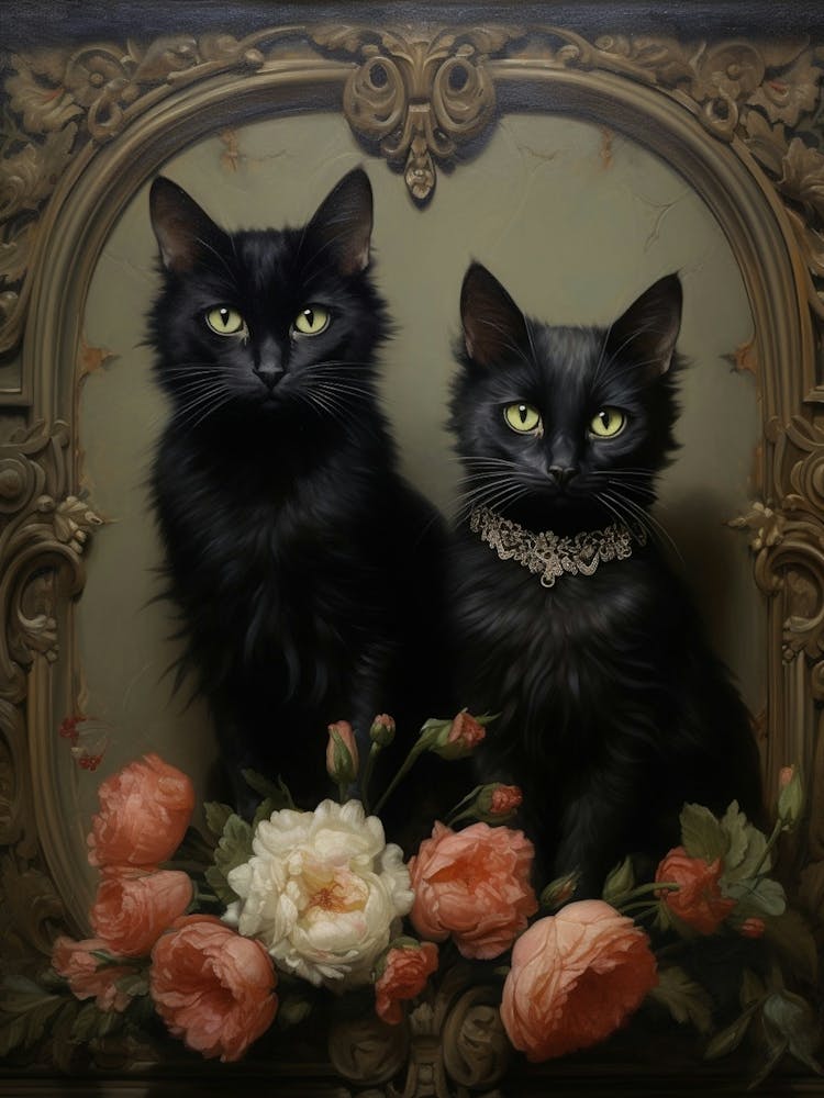 Two Medieval Black Cats Rococo Style 4