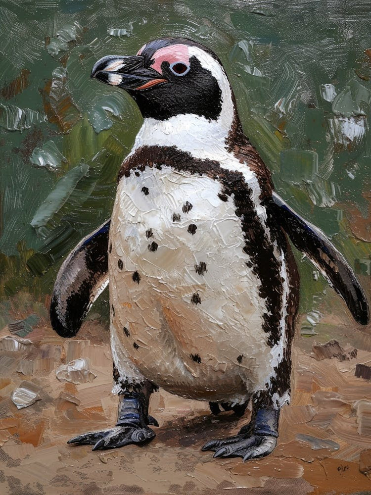 African Penguin Carcass Island Oil Painting 2