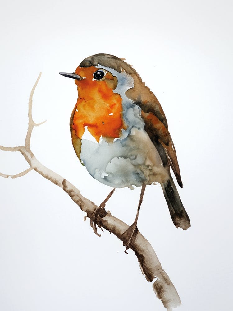 Digital Christmas Robin Watercolor