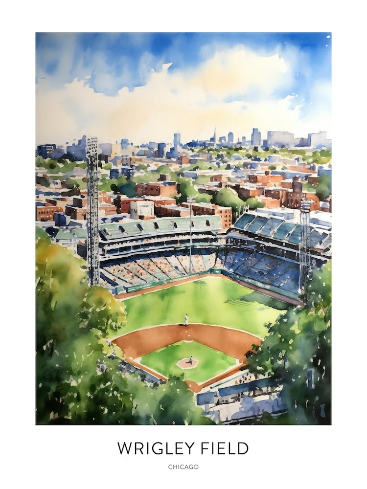 Wrigley Field 2 Chicago Aquarell-Reiseposter