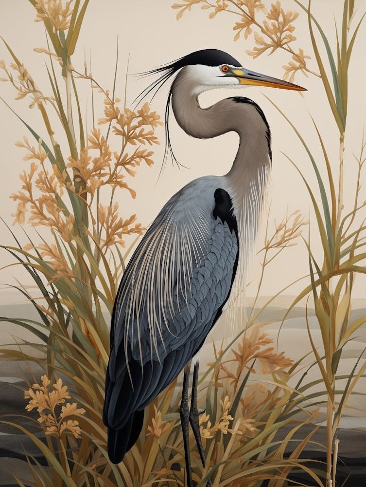 Dark And Moody Botanical Great Blue Heron 2