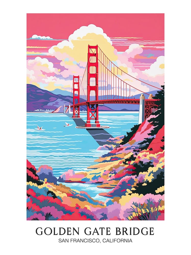 Golden Gate Bridge San Francisco Colourful 3 Travel Poster