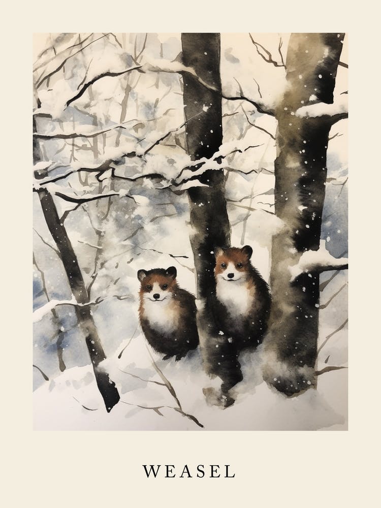 Winter Watercolour Weasel 1 Poster