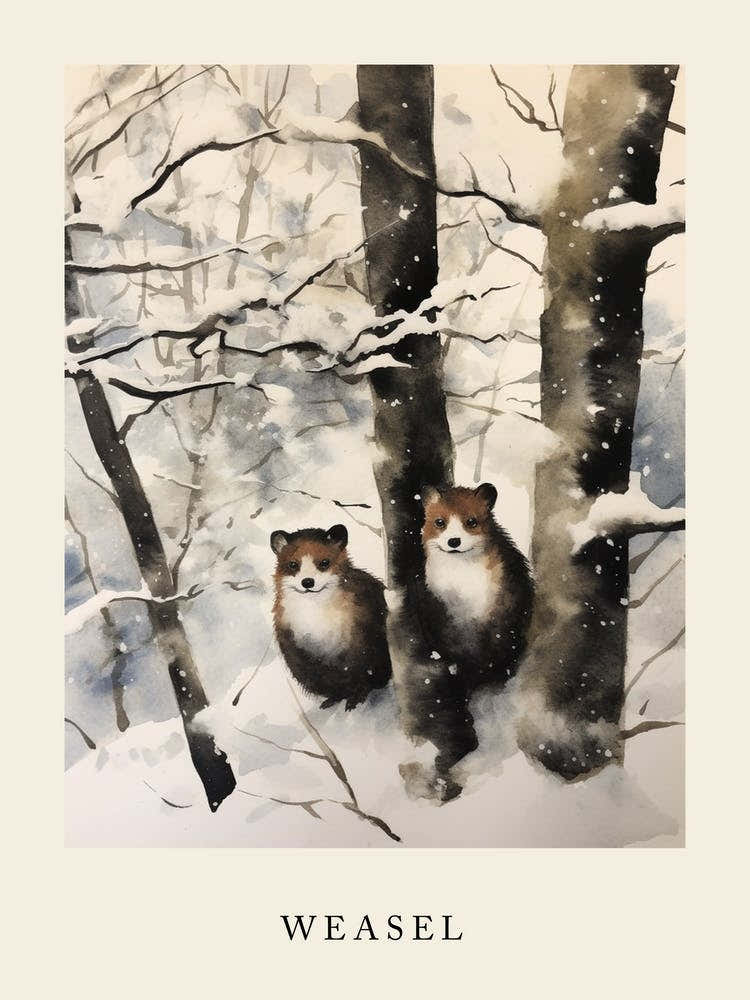 Winter Watercolour Weasel 1 Poster