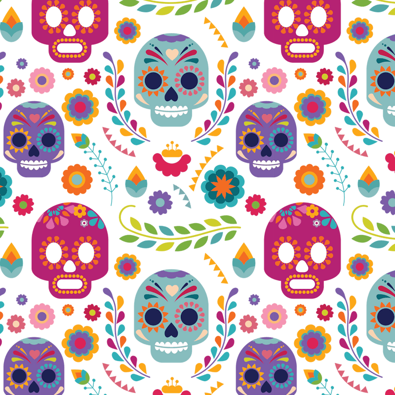Mexican Floral With Skull Seamless Pattern