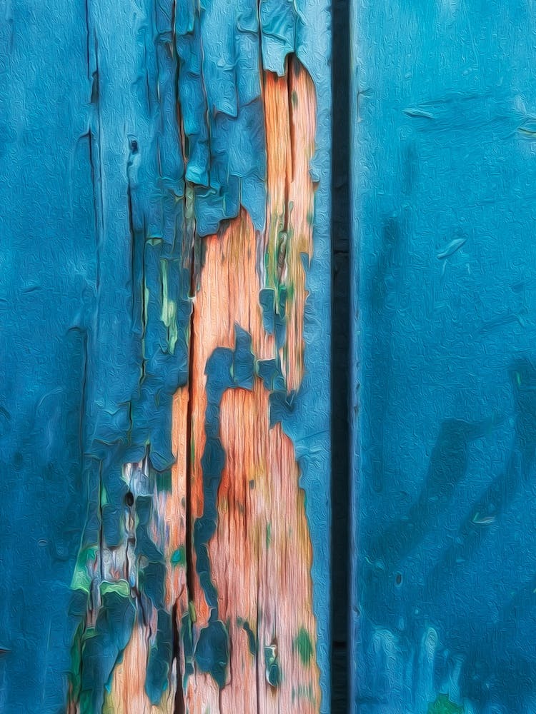 Blue Painted Patterns On Wooden Door