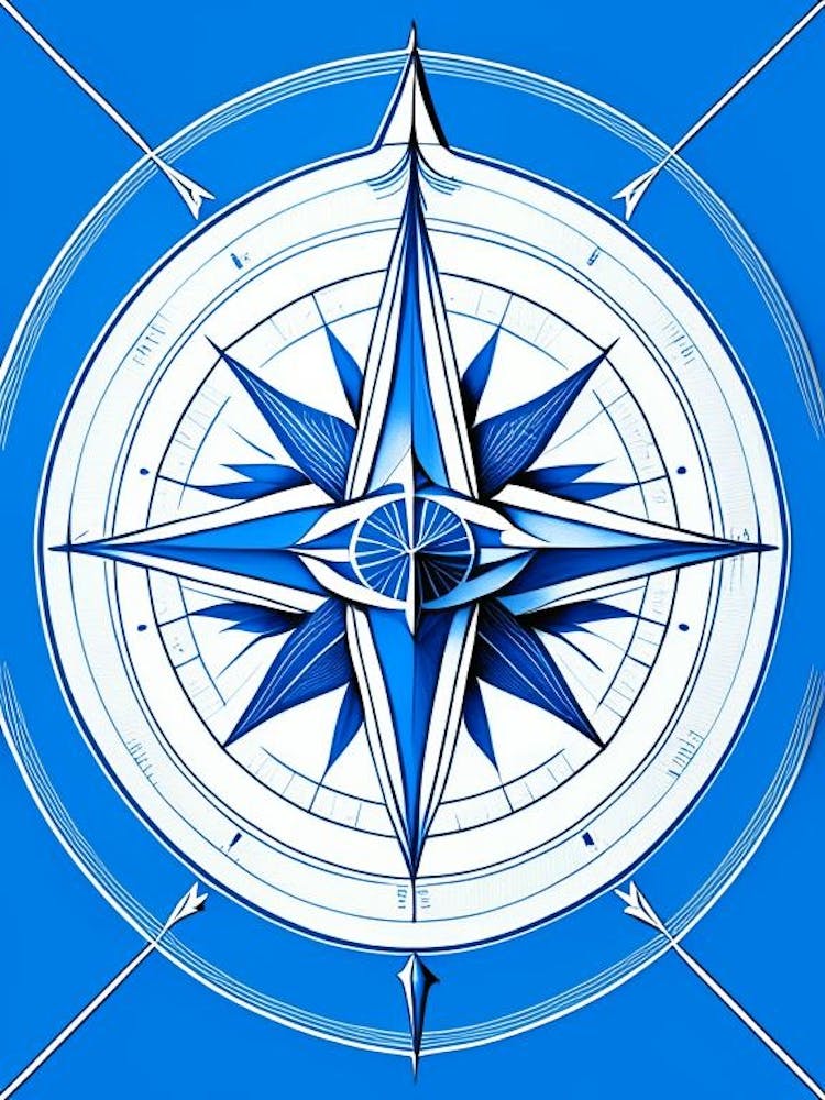 Compass Symbol Blue And White Line Drawing