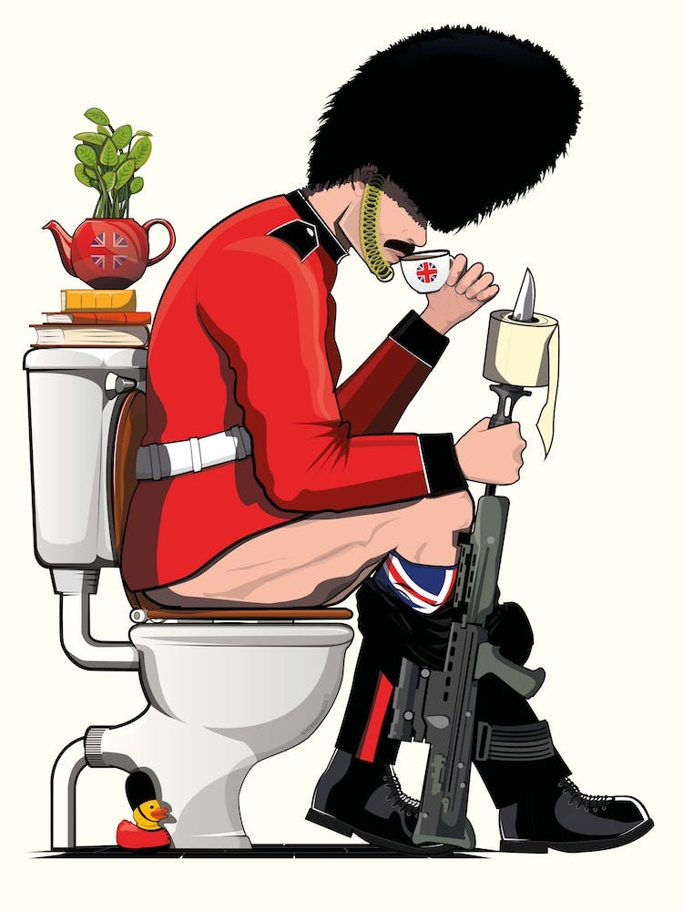 British Soldier, Kings Guards, on the Toilet