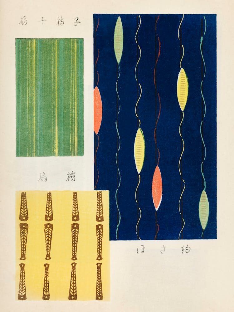 Vintage Ukiyo-e Woodblock Print Of Japanese Textile, Shima Shima, Furuya Korin (266)