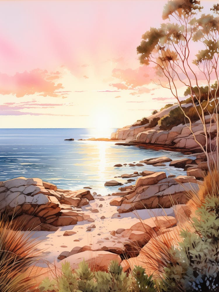 Watercolor Painting Of Cape Le Grand National Park, Australia 4