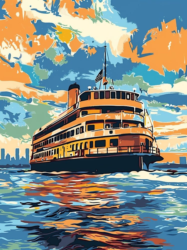 The Staten Island Ferry New York Colourful Silkscreen Illustration 3