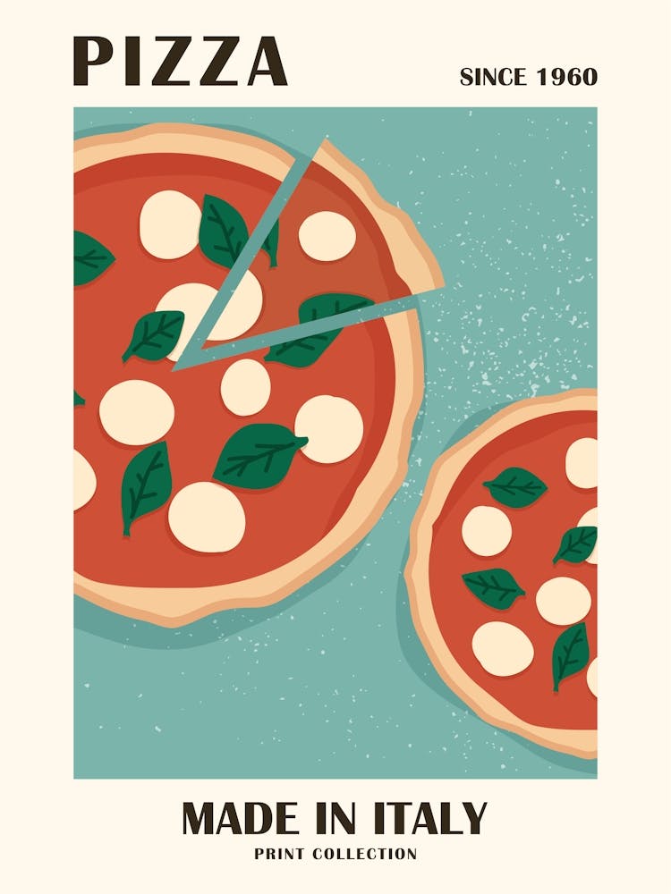 Pizza Italy, Food art, Retro poster