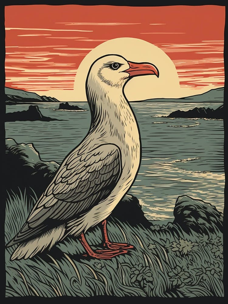Vintage Bird Linocut Albatross 1