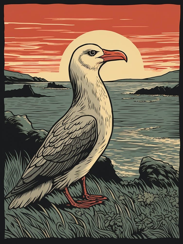 Vintage Bird Linocut Albatross 1
