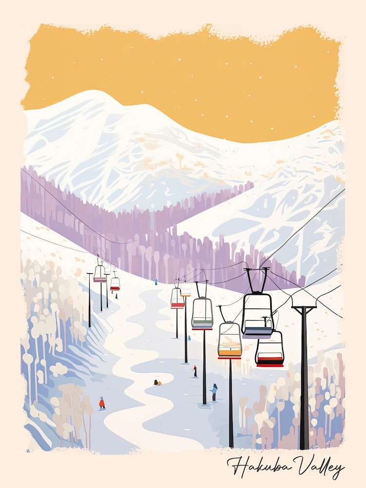 Poster Of Hakuba Valley   Nagano, Japan, Ski Resort Pastel Colours Illustration 1