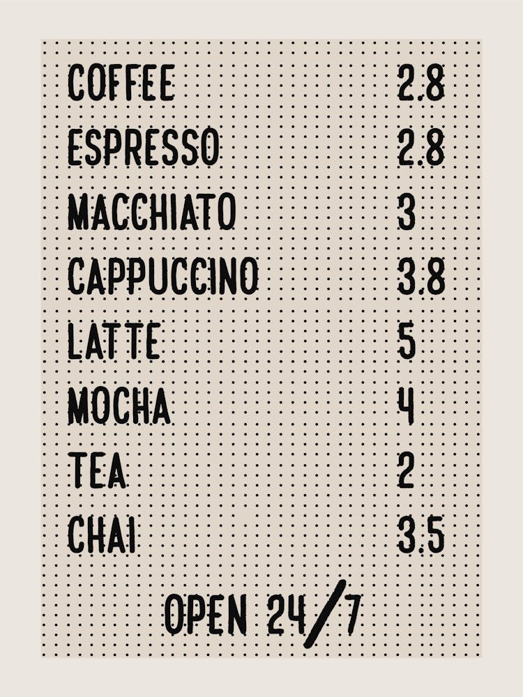 Coffee Shop Menu