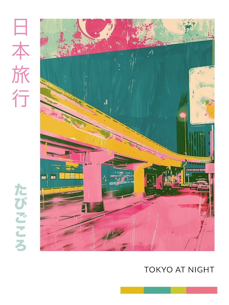 Tokyo Night Scene Pink Silkscreen Poster 2
