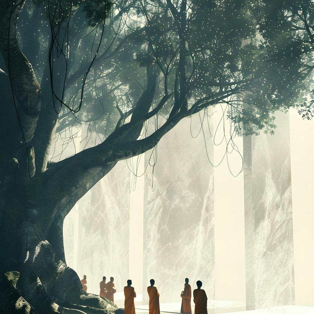 Moines Sous un Arbre