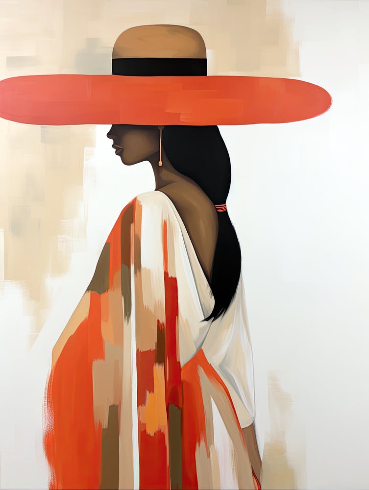 Woman In A Red Hat| | Boho print