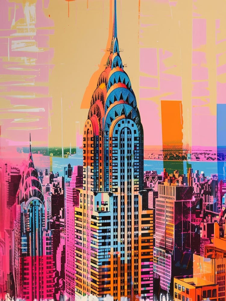 Chrysler Building New York Colourful Silkscreen Illustration 1