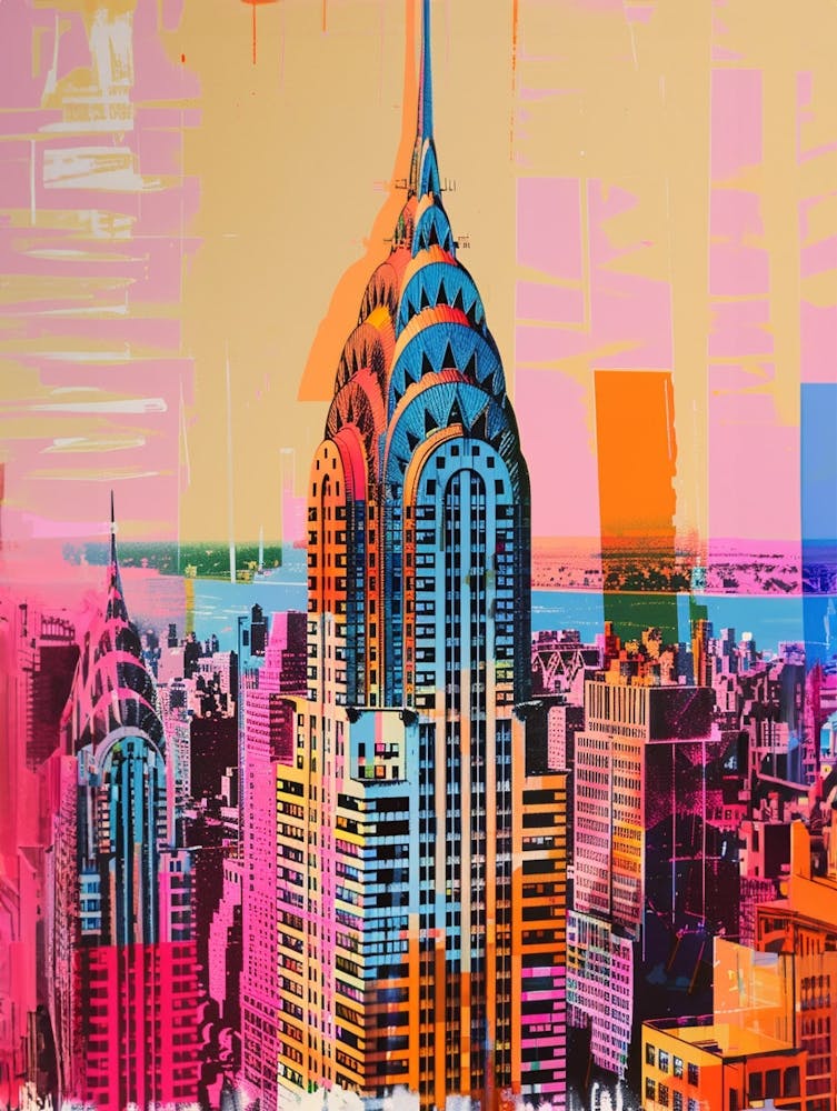 Chrysler Building New York Colourful Silkscreen Illustration 1